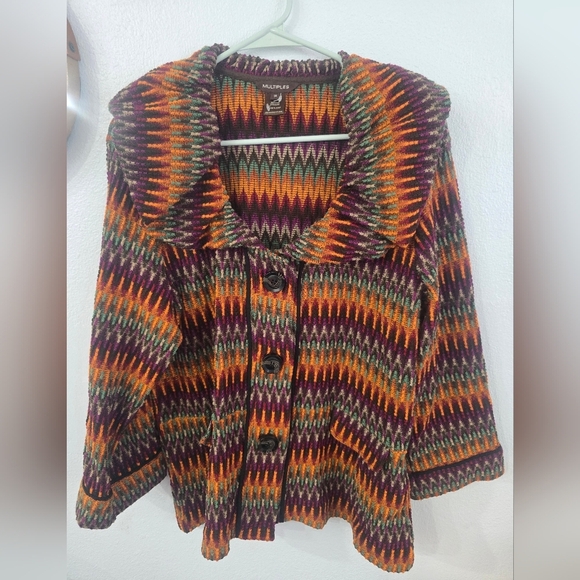 Multiples Colorful Zigzag Knit Cardigan With Big Buttons, Womens Plus 1X - Picture 2 of 4